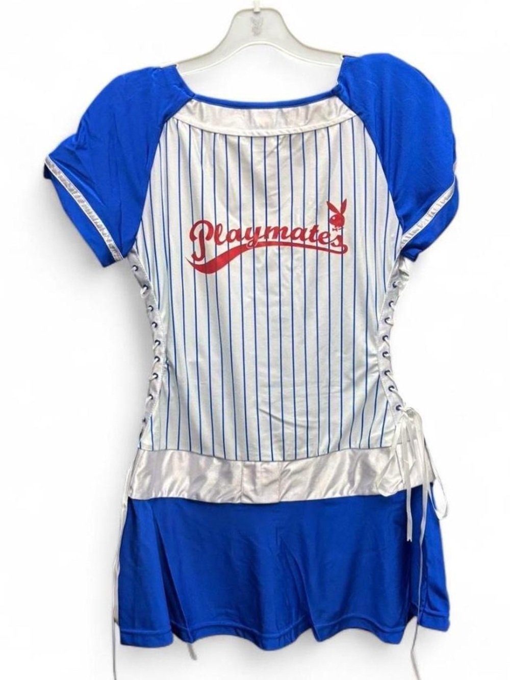Officially licensed PLAYBOY Blue Pinstripe Baseball Home Run Hottie Costume - Picture 4 of 6